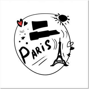 Black drawing with a red heart. Stylish print on the theme of Paris. Posters and Art